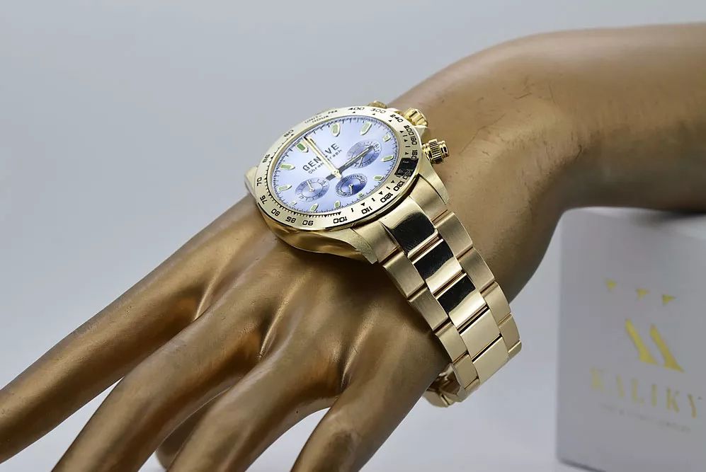 Złoty zegarek męski 14k Geneve mw014ydbl&mbw017y z niebieską tarczą P
