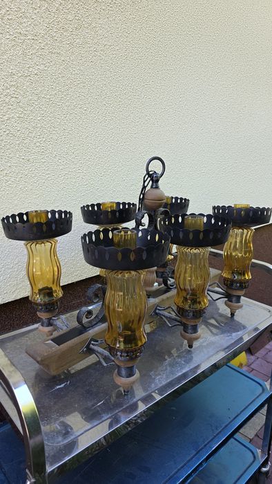 Żyrandol lampa sufitowa drewo loft retro restauracja bar