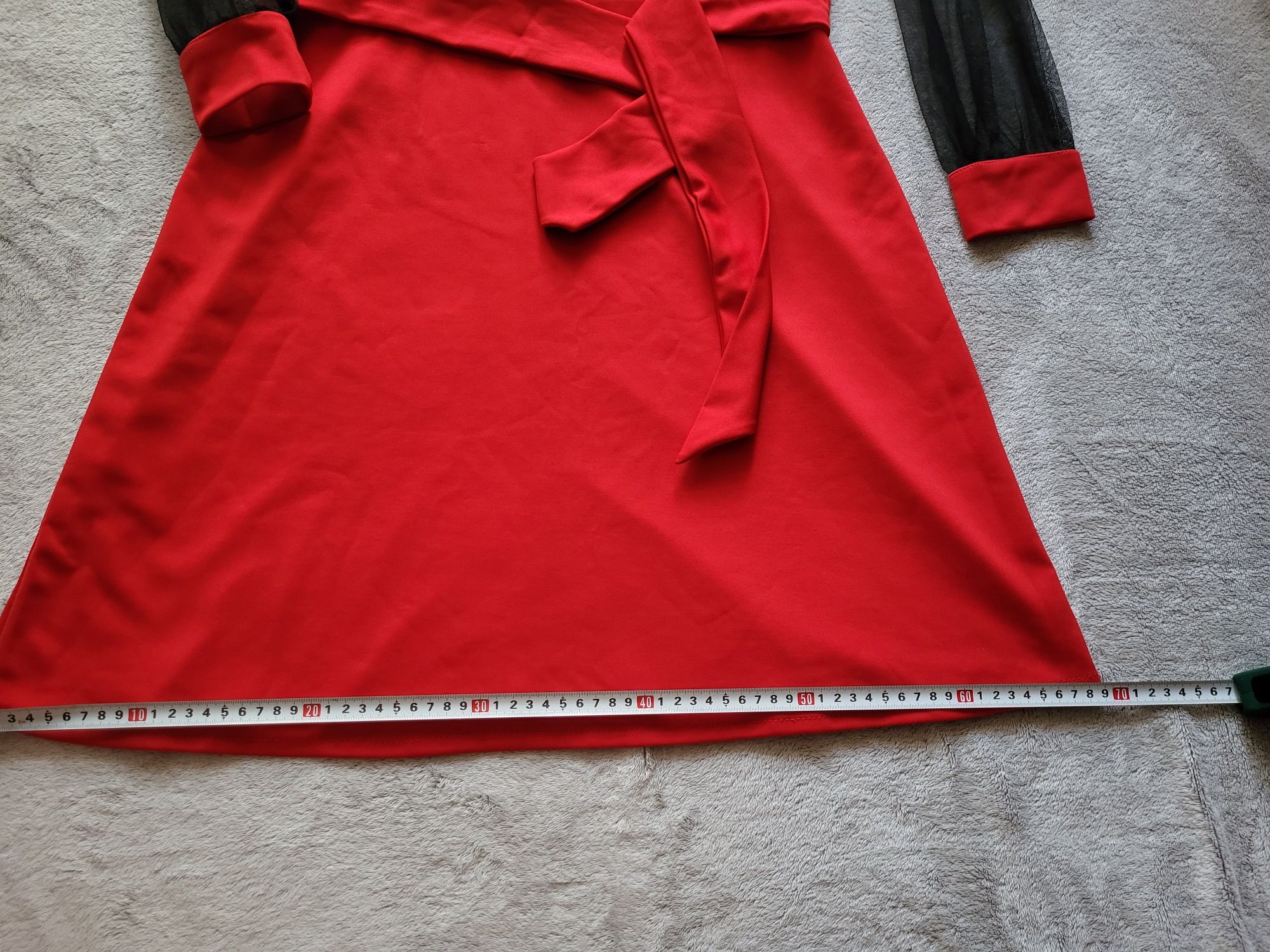 Сукня плаття червоне кокон під пояс із сіткою OLKO