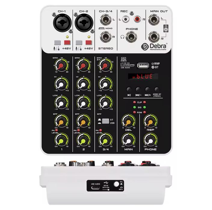Мікшерний пульт 4 канал. Debra V4. Bluetooth, звукова карта. Пульт
