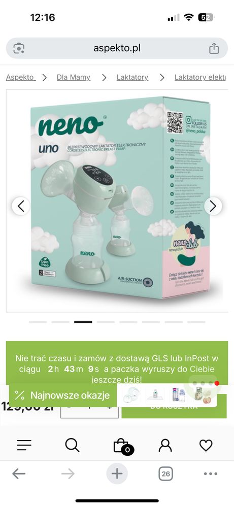 Neno uno laktator bezprzewodowy elektroniczny 2 fazy
