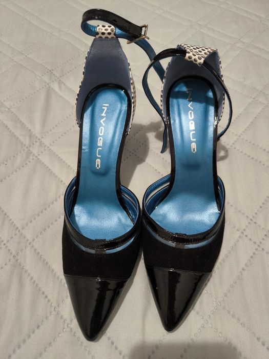 Sapatos mulher Invogue em pele pretos e brancos tamanho 38