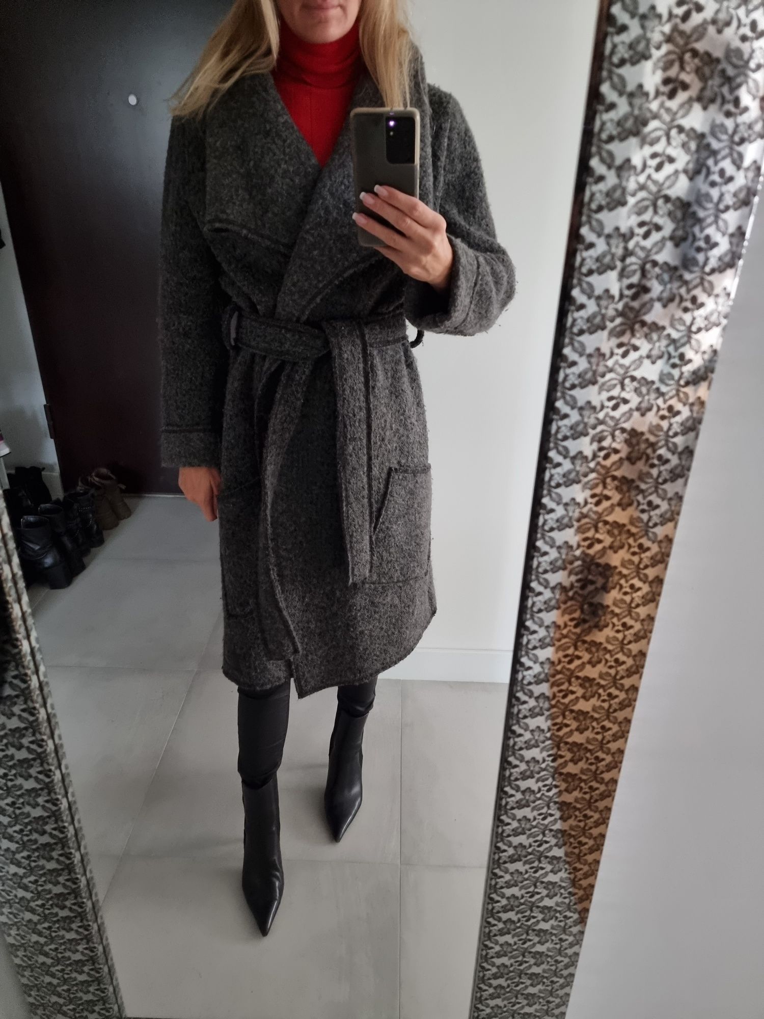 Płaszcz, vintage, 100% wełna, szary, rozm. 38/M