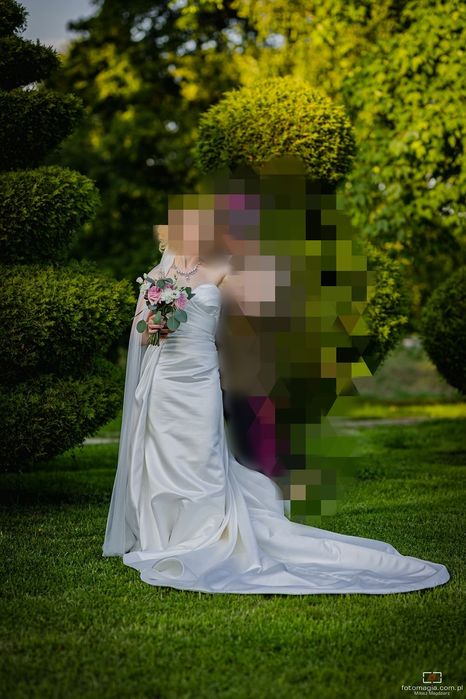 Suknia ślubna rybka z doczepianym trenem + welon długi