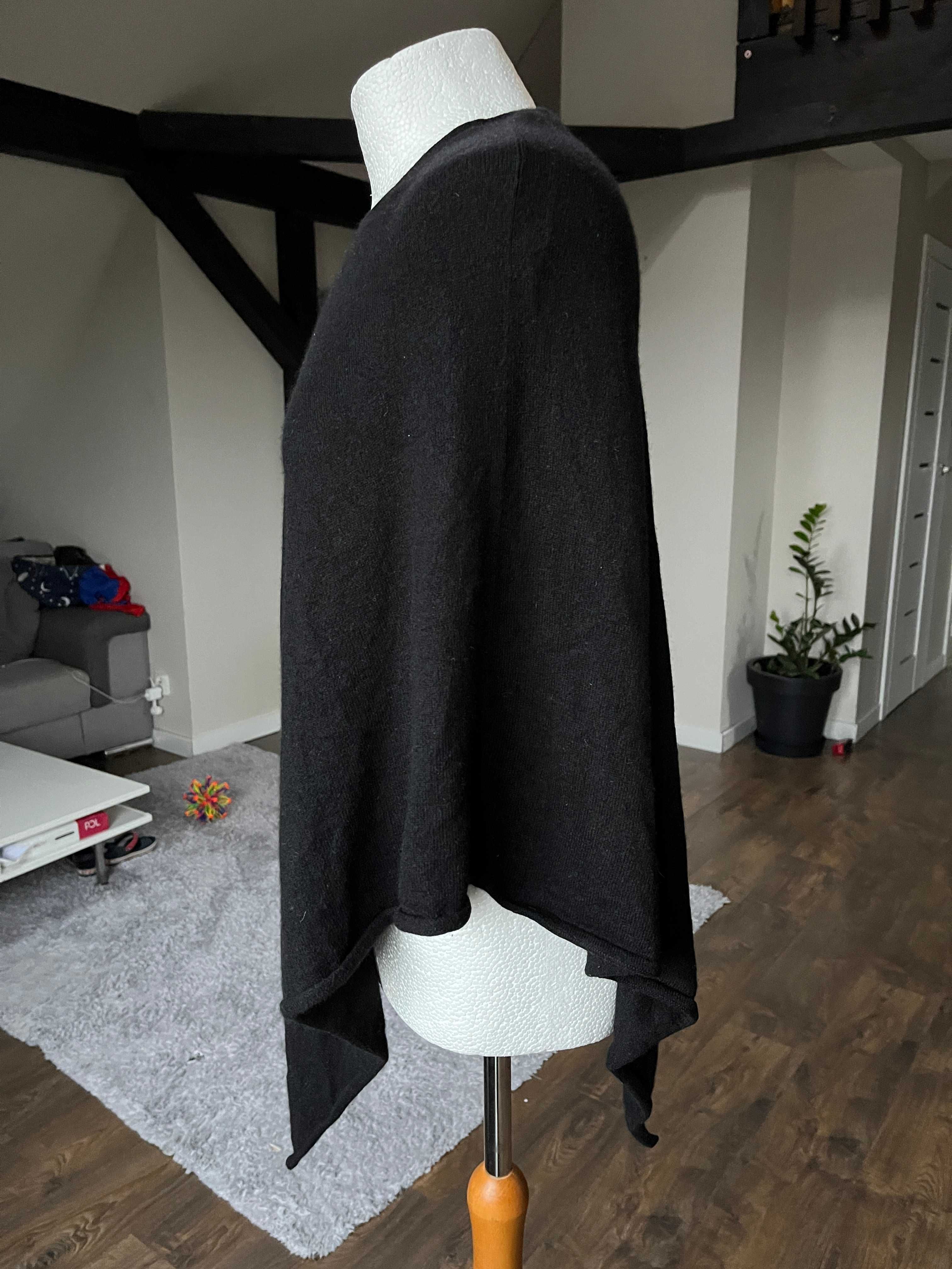 Ponczo narzutka szal Hallhuber 100% kaszmir kaszmirowe czarne S M L XL