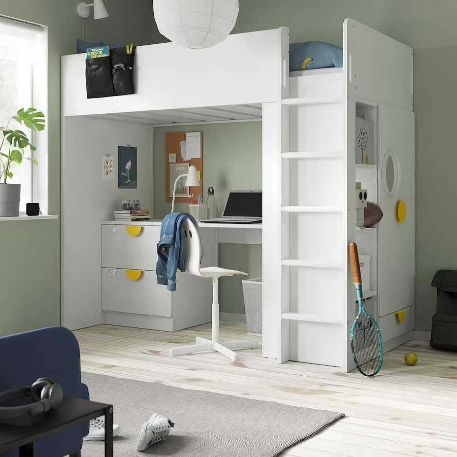 Cama Beliche com secretária e estante Ikea (SMÅSTAD)