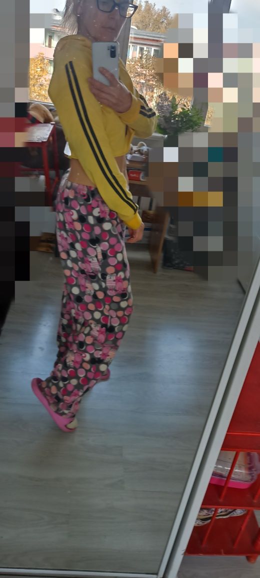 Żółty Crop top z kapturem czarne paski Ziranmel rozmiar L
