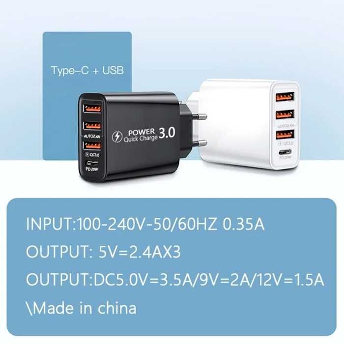 Nowa mocna ładowarka 3x USB + 1x USB-C