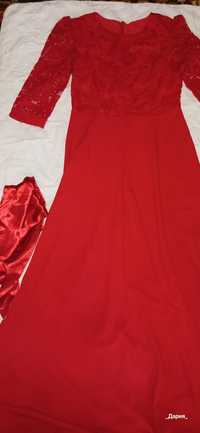 Красное длиное платье