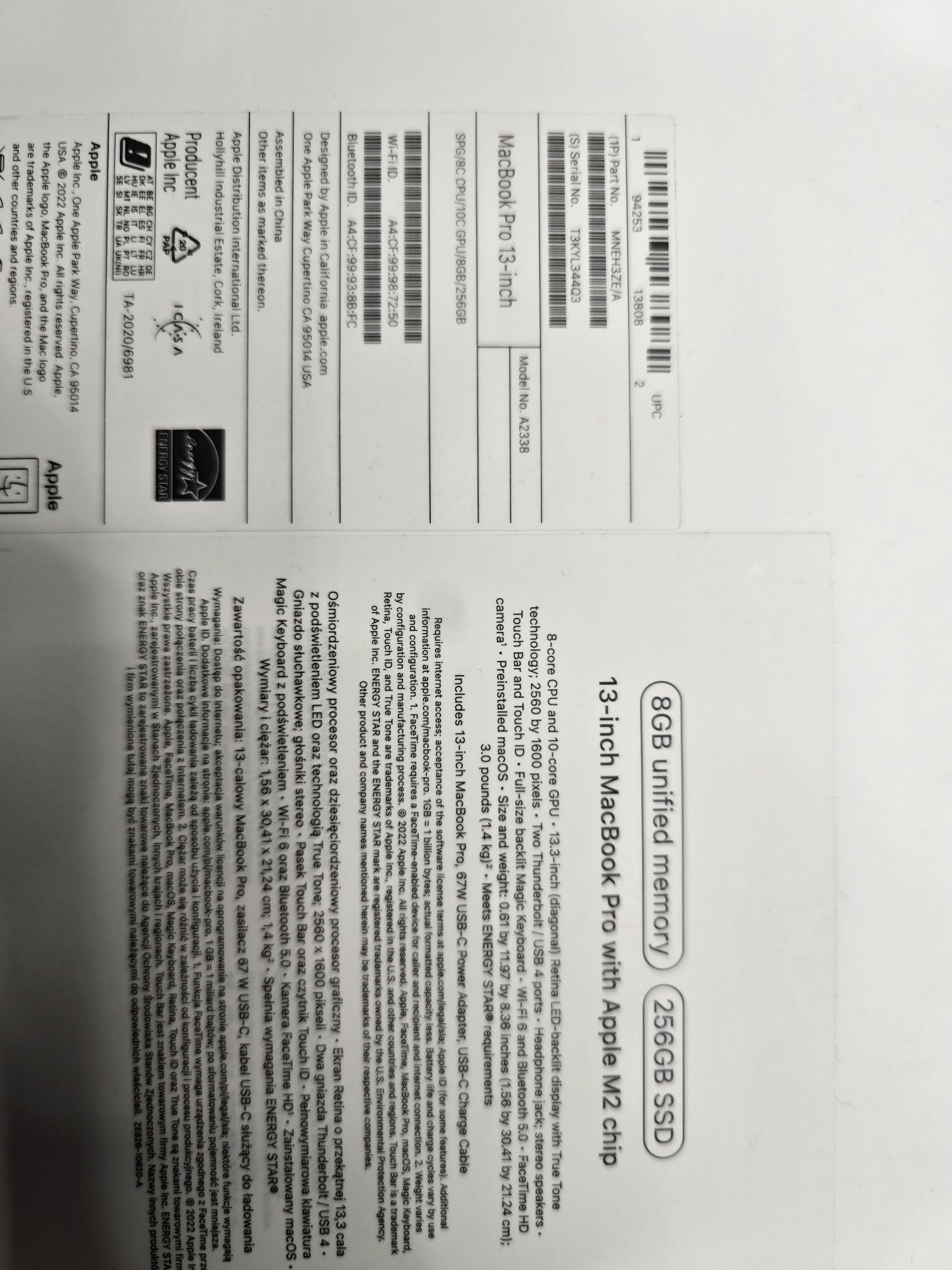 Apple Macbook Pro 13" A2338