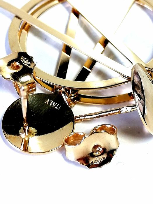 WŁOSKIE bajkowe złote kolczyki wiszące na bogato błyszczące lśniące