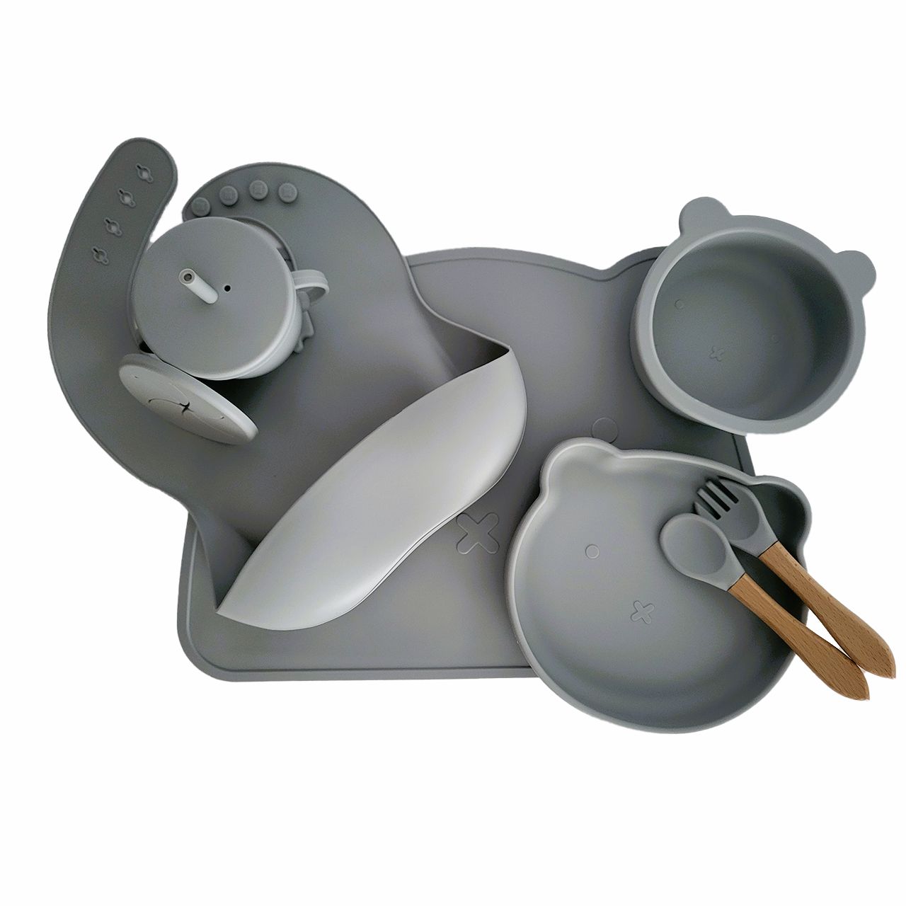 Conjunto de refeição em silicone cinza