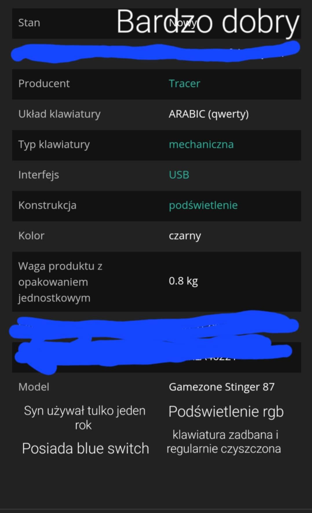 Klawiatura Gamingowa mechaniczna Gamezone stringer 87