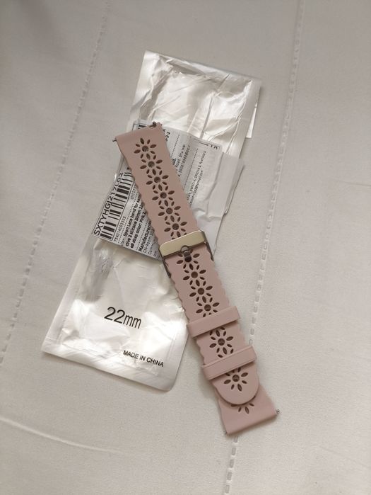 Pasek do smartwatch 22mm, różowy, opaska silikonowa, wzór koronki