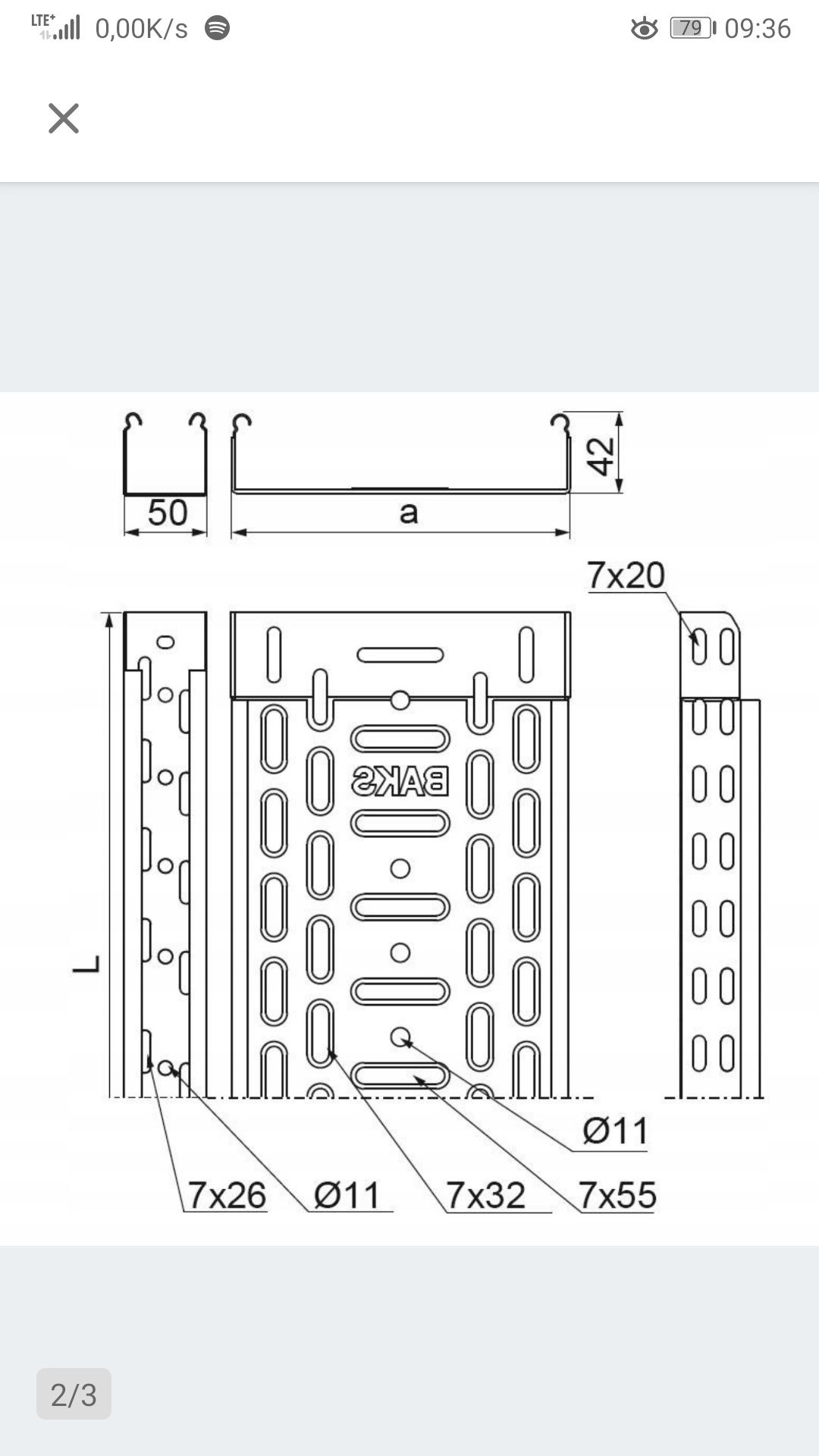Korytko kablowe perforowane 150/42 grubość 0,5mm KGR150H42/