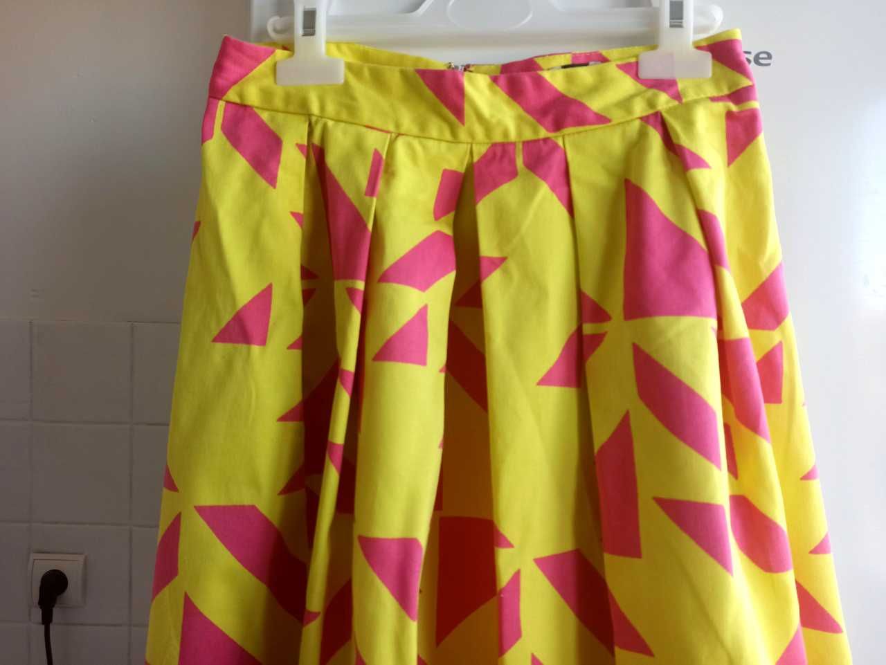 Spódnica midi abstrakcyjny wzór jaskrawa ASOS żółta