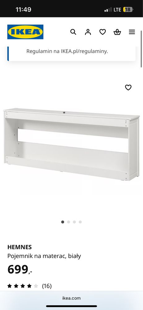 Łóżko ikea hemnes z pojemnikiem na materac