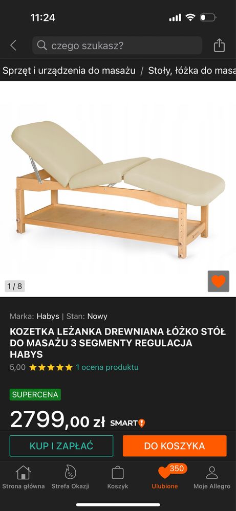 Stół łóżko do masażu fizjoterapii stacjonarne Habys