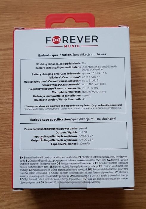 016. Forever Słuchawki bluetooth z etui ładującym TWE-200 SREBRNE NOWE