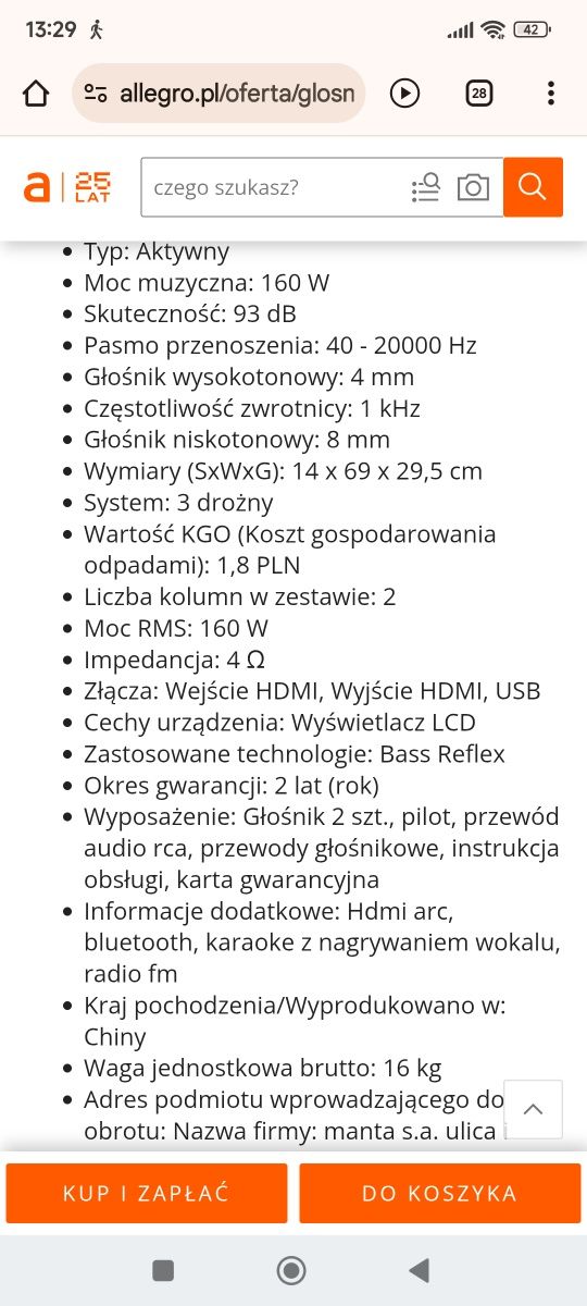 Głośnini SPK0801X160D Manta Talos Bluetooth.