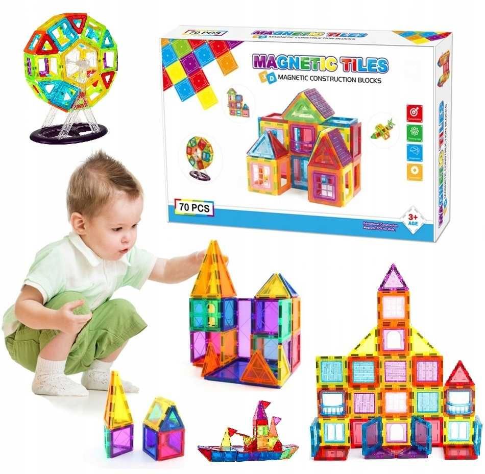 Klocki magnetyczne 3D konstrukcyjne edukacyjne 70 dużych elementów