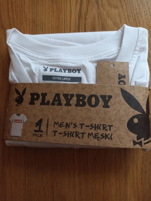 Koszulka t-shirt xl Playboy biała czerwone logo nowa