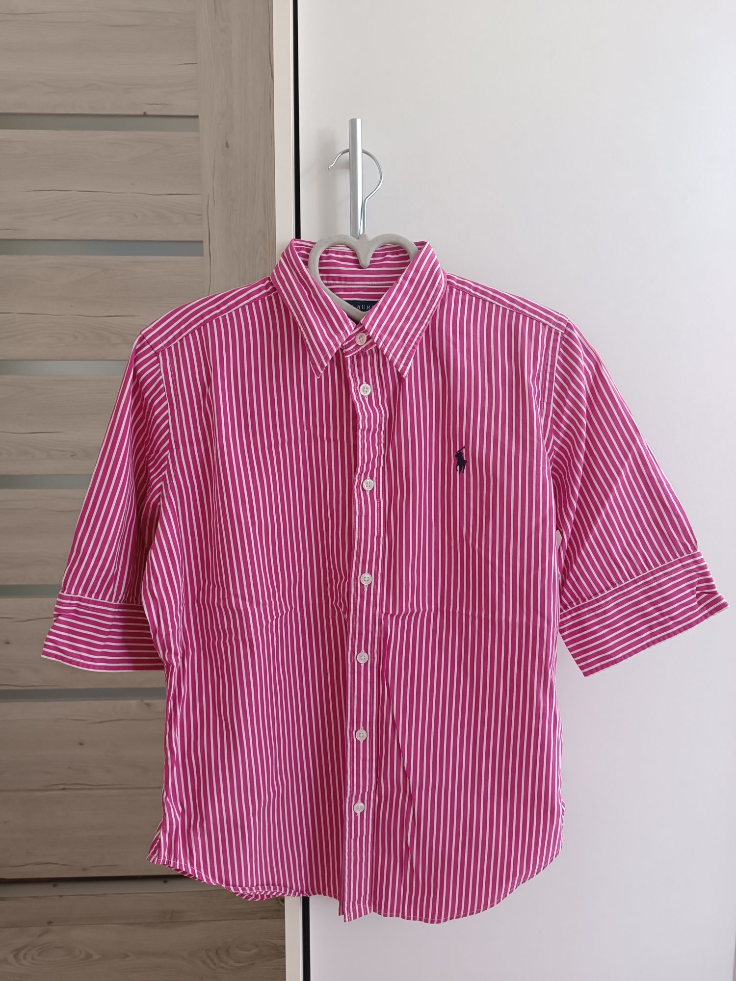 Piękna koszula damska w malinowo-białe paski Ralph Lauren - rozmiar M