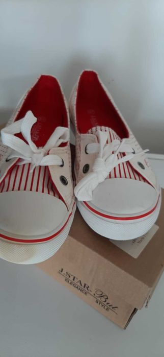 Nowe Balerinki Trampkowe w Paski i Kropki Rozmiar 37