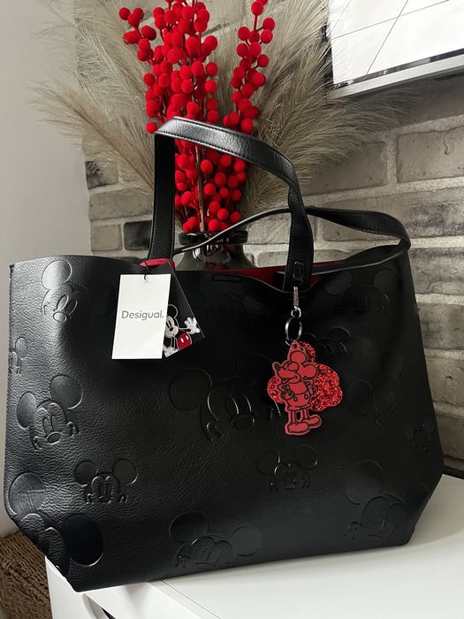 Torba shop perka Desigual nowa skóra ekologiczna Myszka Miki czarna
