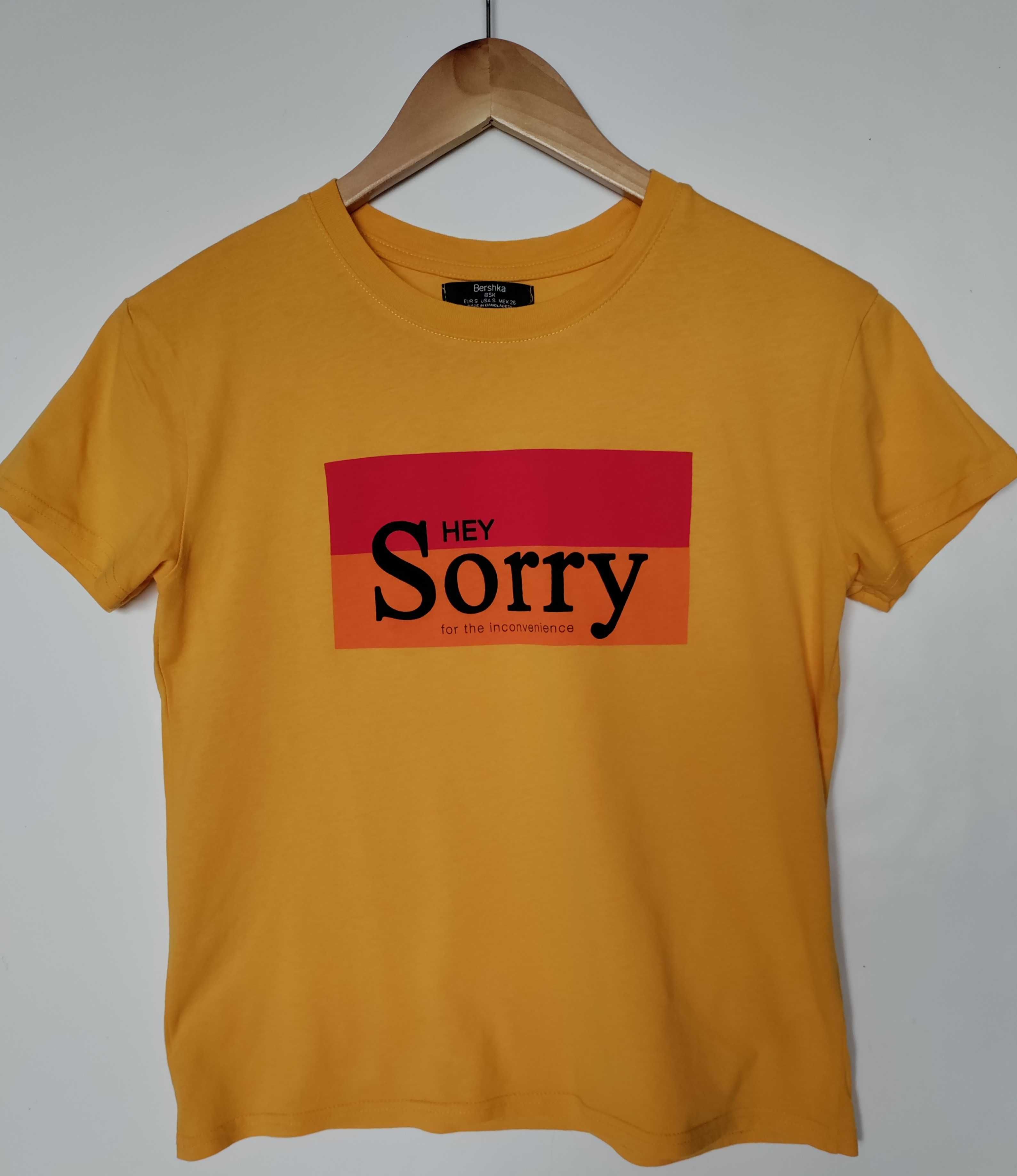 Żółty t-shirt z nadrukiem Bershka S