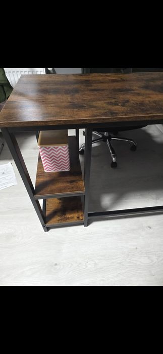 Nowoczesne biurko narożne loft / industrialne – drewno + metal