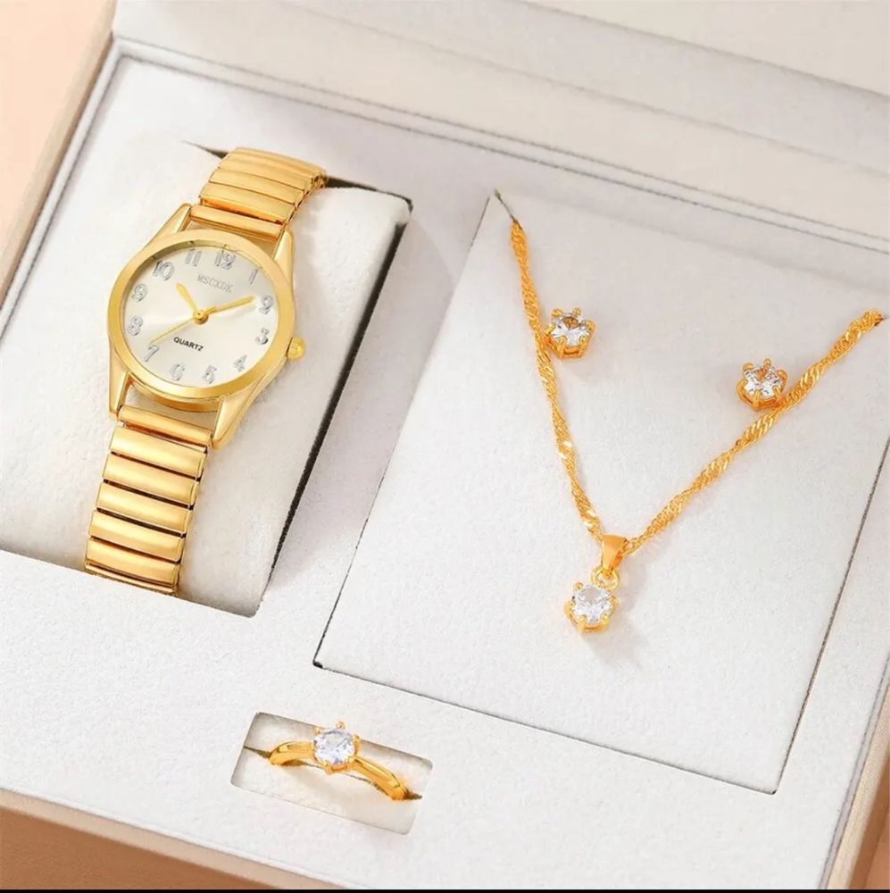 Часы женские в наборе Geneva годинник жіночий золото + прикраси