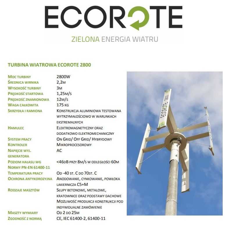 Zestaw - turbina wiatrowa ecorote 2800 z montażem