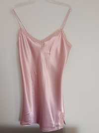 F&F różowa pudrowa koszula nocna 38 M satynowa koronka koszulka piżamk