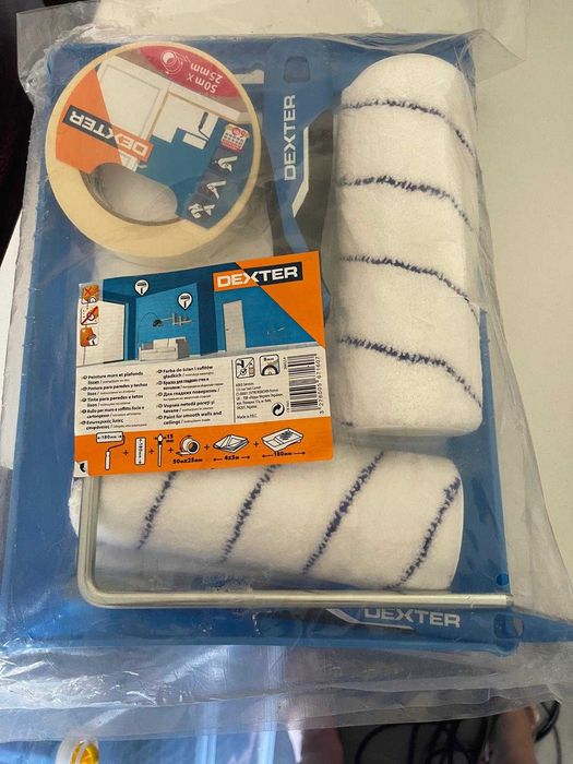 Kit pintura rolo+recarga+pincel+tabuleiro+proteção Dexter