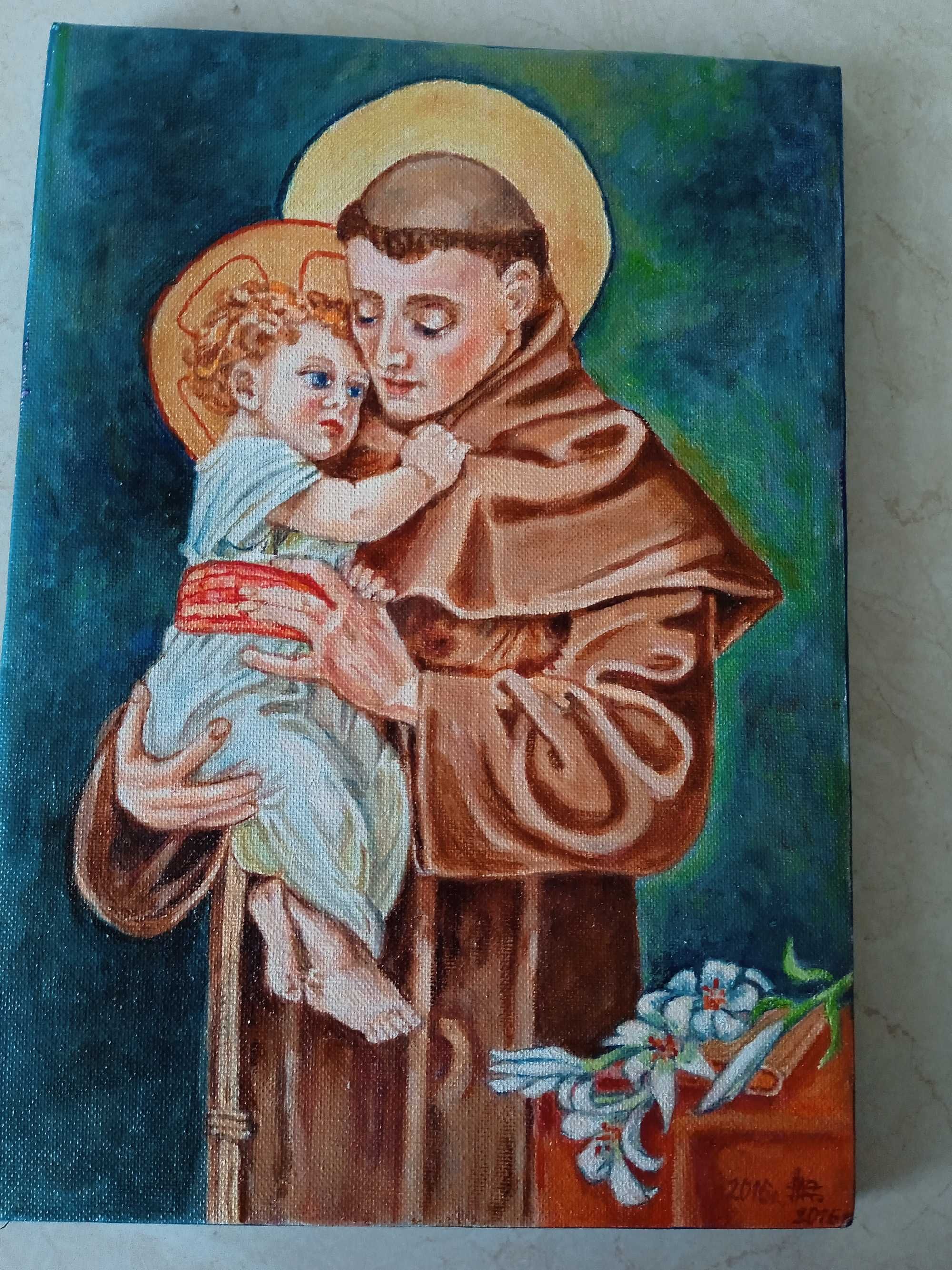 Wizerunek świętego Antoniego -obraz olejny na płótnie. O wymiarach.