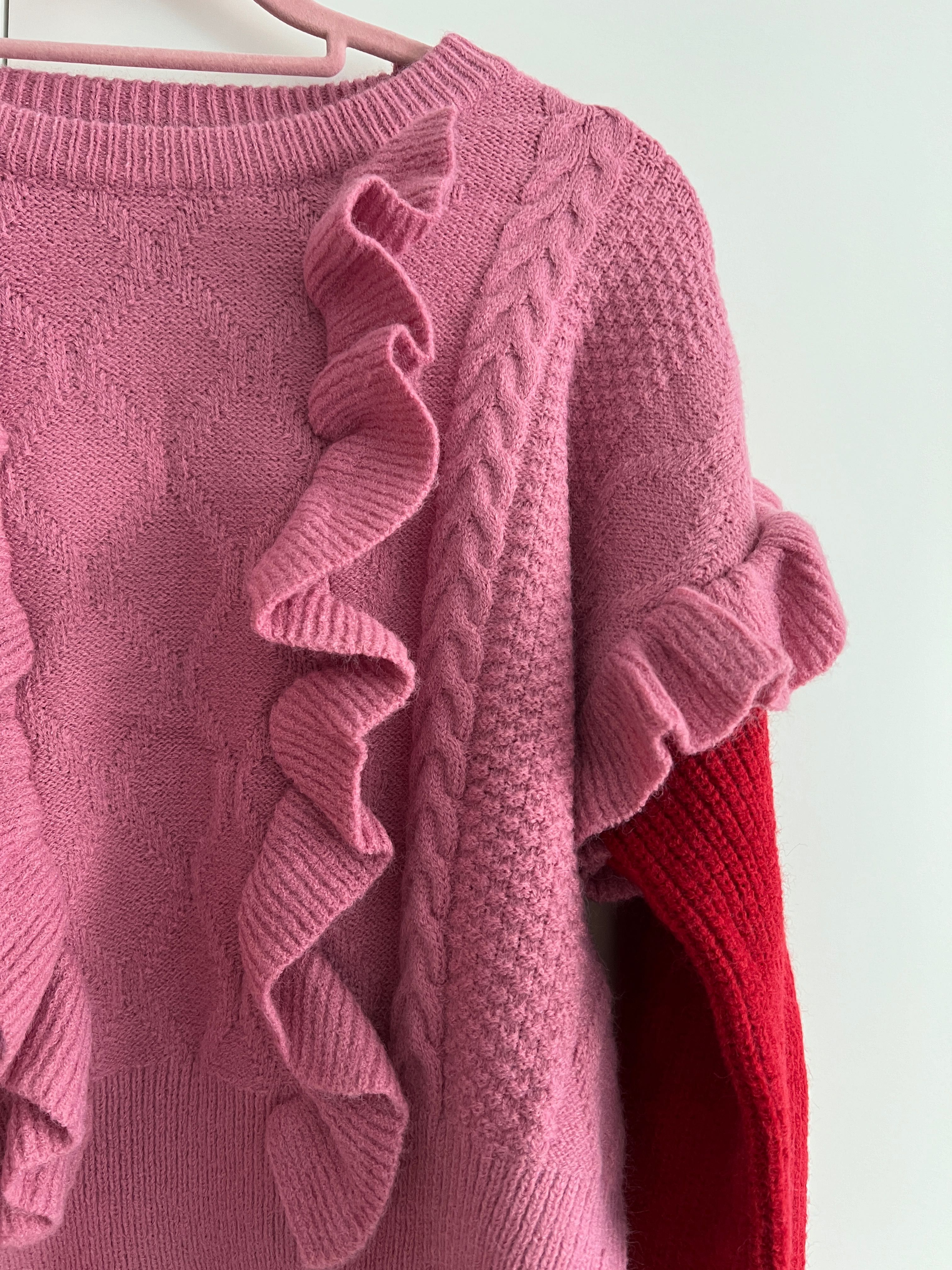 Dolly Glam Shop sweter ozdobny z falbankami różowy
