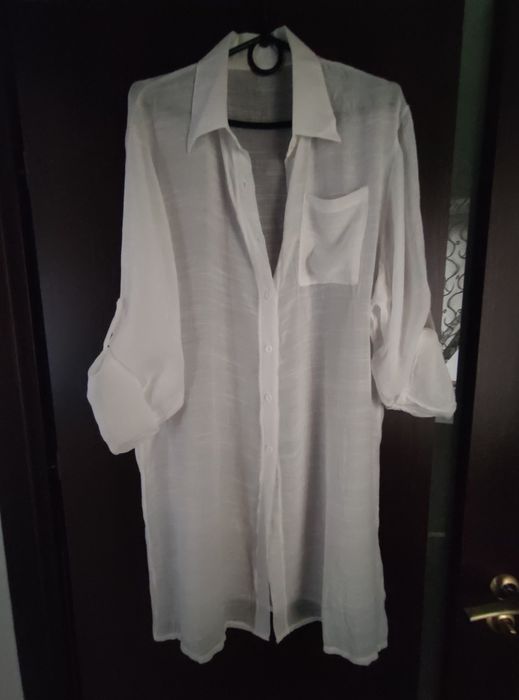 Жіноча біла сорочка з довгим рукавом, легка пляжна накидка

Ткани