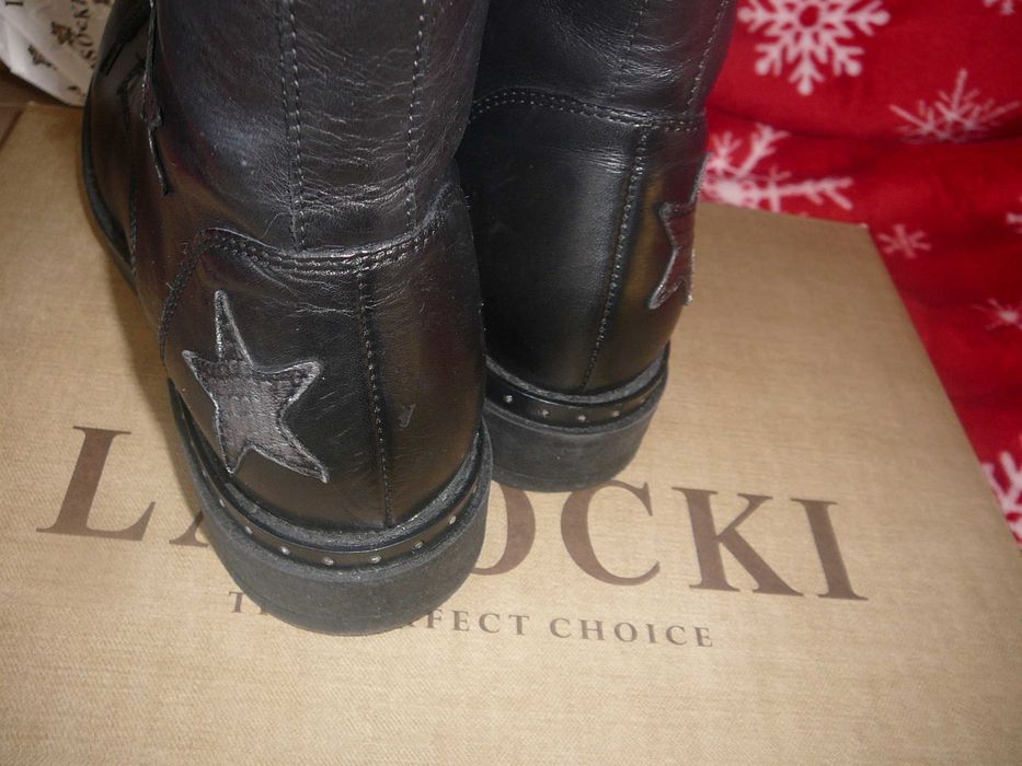 Trapery Lasocki skóra naturalna  czarne 37  wewn. 24,5 cm Nowe