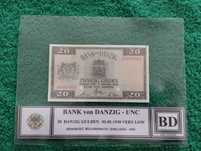 WOLNE MIASTO GDAŃSK 20 gulden 1938 UNC seria A000,000 BANK von DANZIG