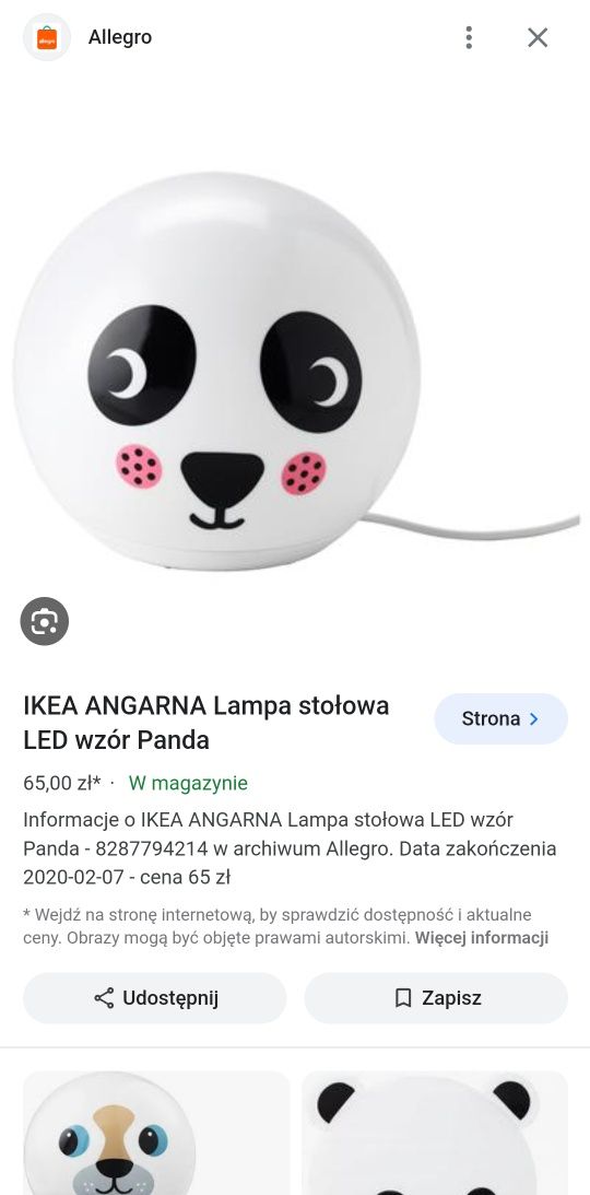 Lampka panda stan idealny