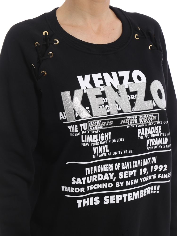 Oryginalna bluza Kenzo Glitter lace up sweatshirt czarna M