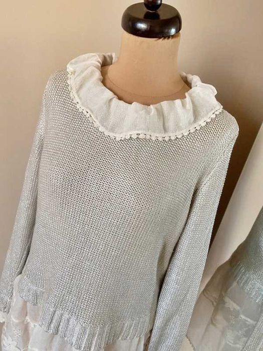 Xxl 42 44 h&m sukienka tunika sweter nude pastele koronka  +size