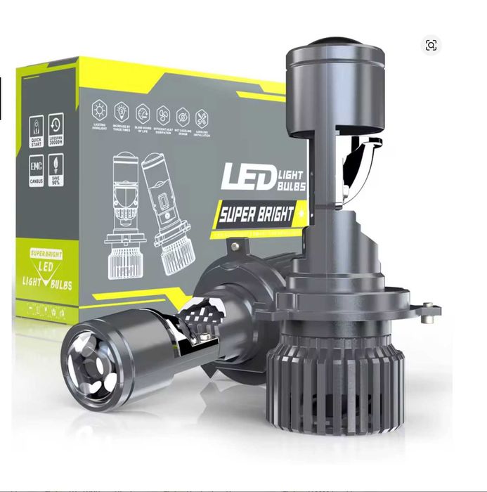 Светодиодные линзованные лампы H4 mini лед линзы 110W 6000K led (2шт)