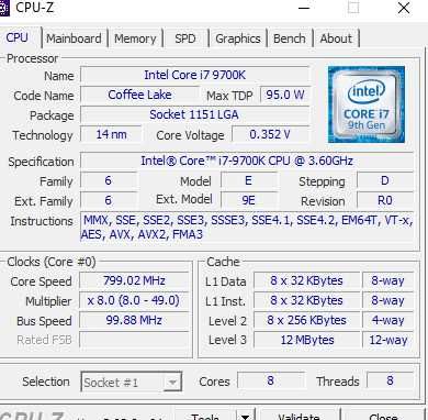 Procesor Intel Core i7-9700K 8 x 3,6 GHz gen. 9 LGA 1151