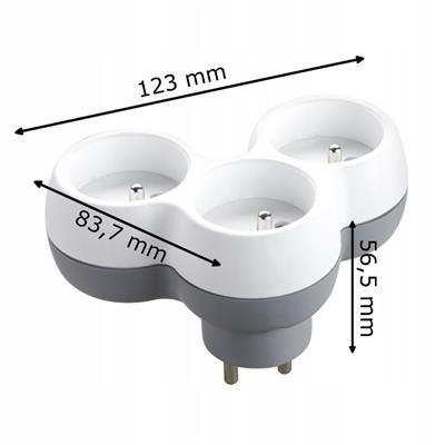 Rozgałęźnik sieciowy 3 gniazda 16A biało szary