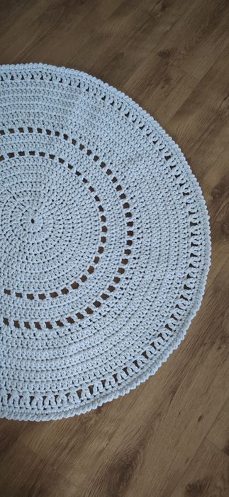 Okrągły Dywan Handmade z białego sznurka średnica ~108cm