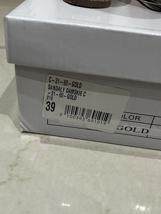 złote błyszczące brokatowe sandały na słupku  mulanka rozmiar 39