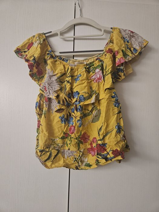 Żółty crop top w kwiaty hiszpanka rozmiar M