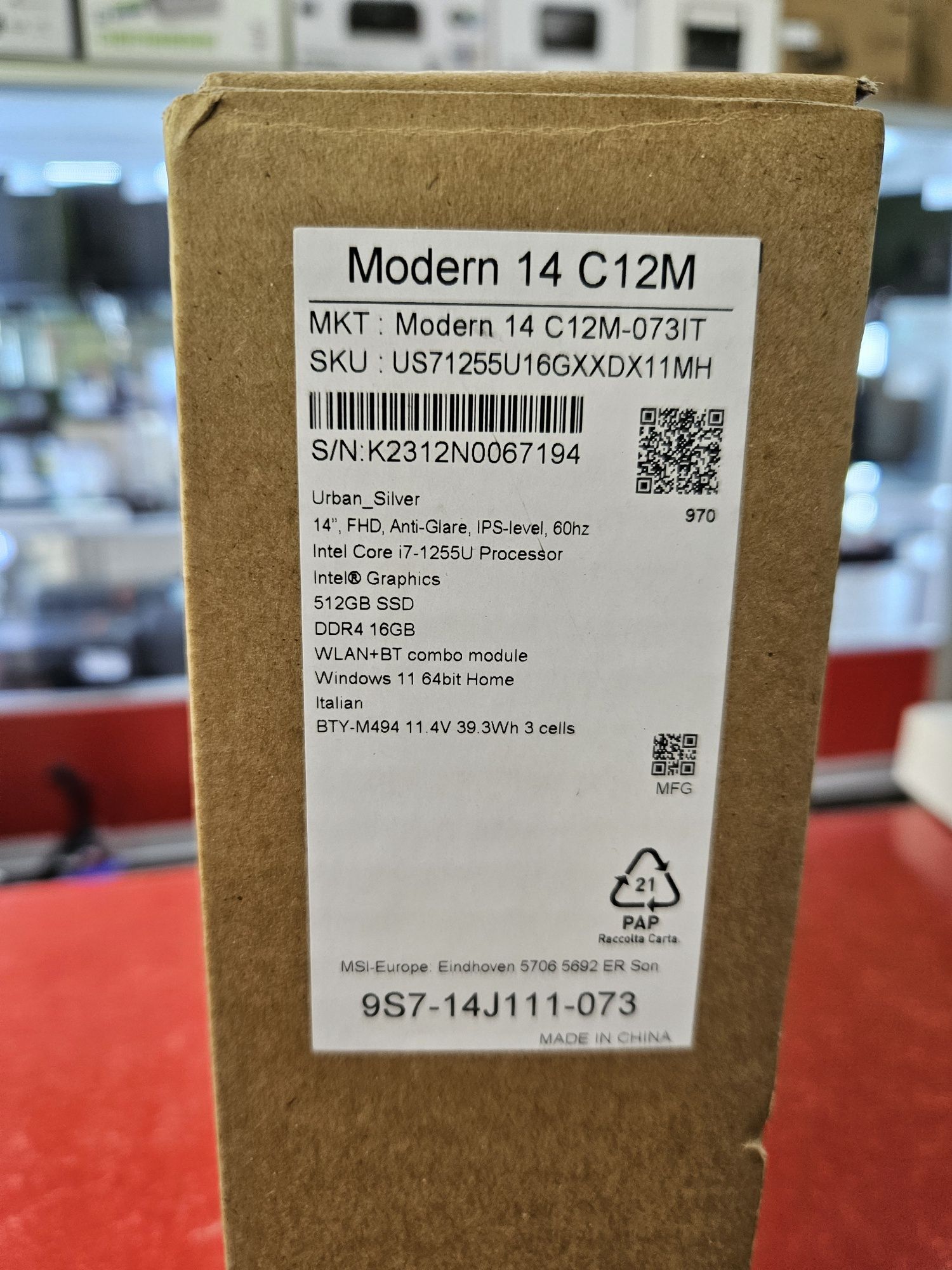 MSI Modern 14 (C12M-073IT) 14"FHD Intel i7-1255U/16Gb/512GB